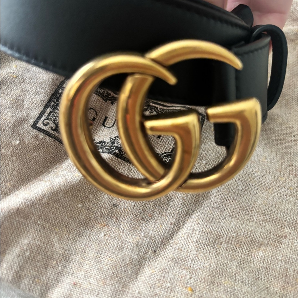 Gucci Black Leather Belt with Gold GG Emblem